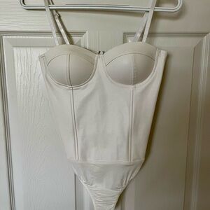 Faux-Leather Bustier Bodysuit